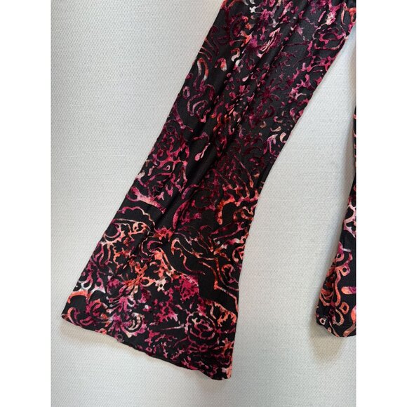 Venezia Velvet Burnout Wrap Blouse Top Womens 14/16 Red Sheer Flared Sleeves - Picture 6 of 12